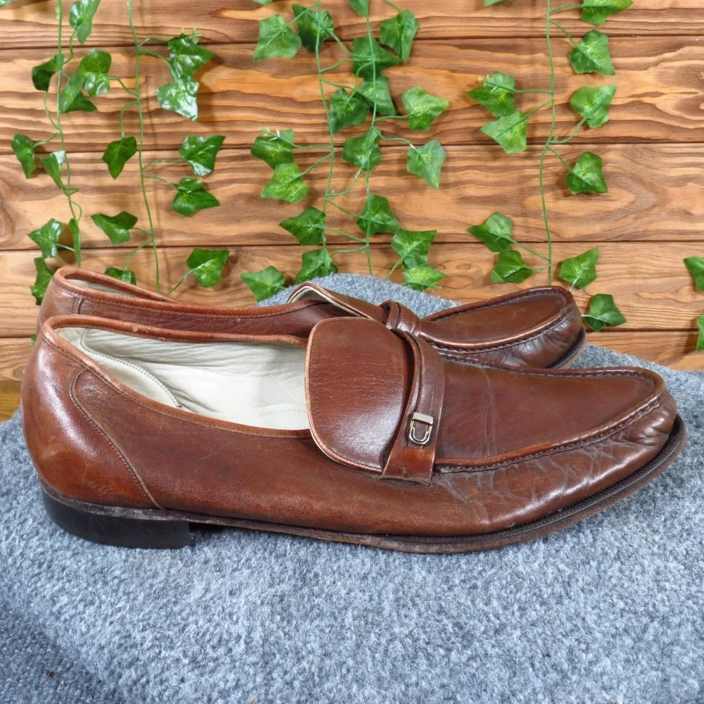 Vintage Florsheim Imperial Men Casual Loafer Shoe 14 Wide Brown Leather Slip On